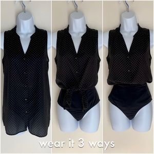 NWOT polka dot button down sleeveless blouse top